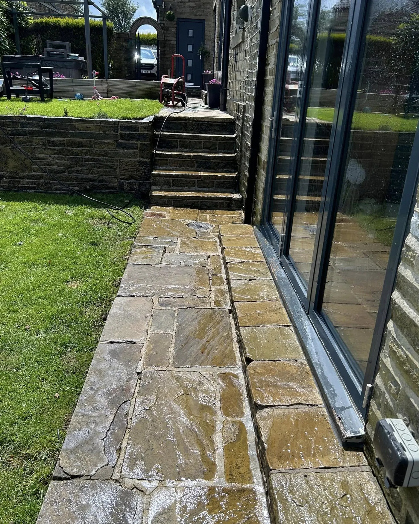 Stone patio installation